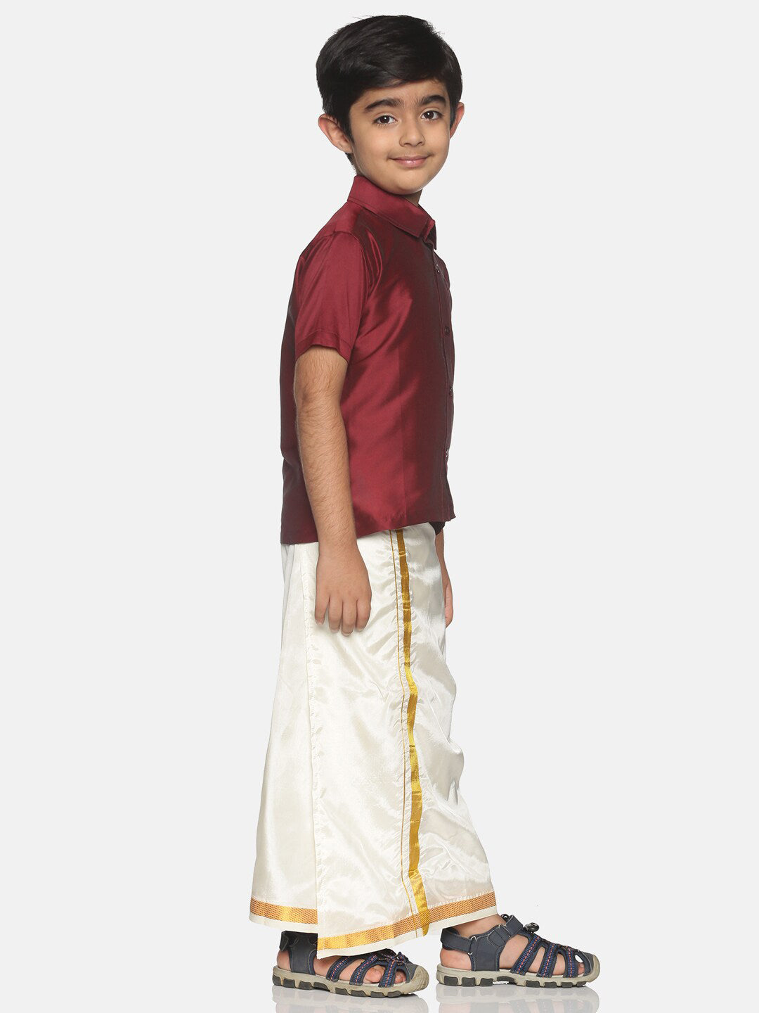 Sethukrishna Boys Maroon & White Solid Shirt and Veshti Set - Distacart