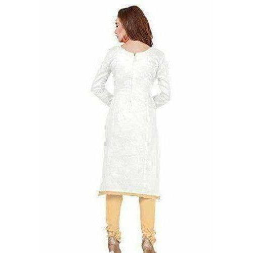 Cotton Embroidered Unstitched Salwar Suit - White - Distacart