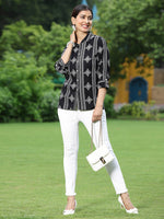 Thumbnail for Juniper Black Rayon Festive Printed Asymmetric Tunic For Women - Distacart