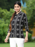Thumbnail for Juniper Black Rayon Festive Printed Asymmetric Tunic For Women - Distacart