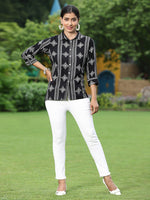 Thumbnail for Juniper Black Rayon Festive Printed Asymmetric Tunic For Women - Distacart