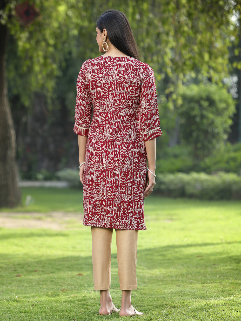 Juniper Maroon Rayon Festive Embroidered Printed Straight Tunic For Women - Distacart