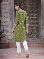 Thumbnail for Juniper Women's Green Rayon Placement Print Straight Kurta - Distacart