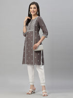 Thumbnail for Juniper Grey Rayon Festive Placement Print Straight Kurta For Women - Distacart