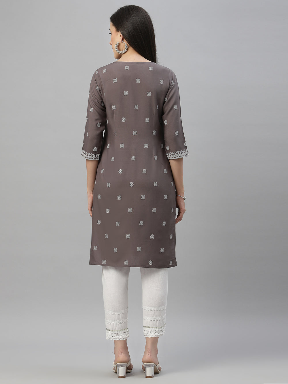 Juniper Grey Rayon Festive Placement Print Straight Kurta For Women - Distacart