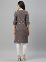 Thumbnail for Juniper Grey Rayon Festive Placement Print Straight Kurta For Women - Distacart
