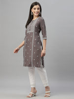 Thumbnail for Juniper Grey Rayon Festive Placement Print Straight Kurta For Women - Distacart