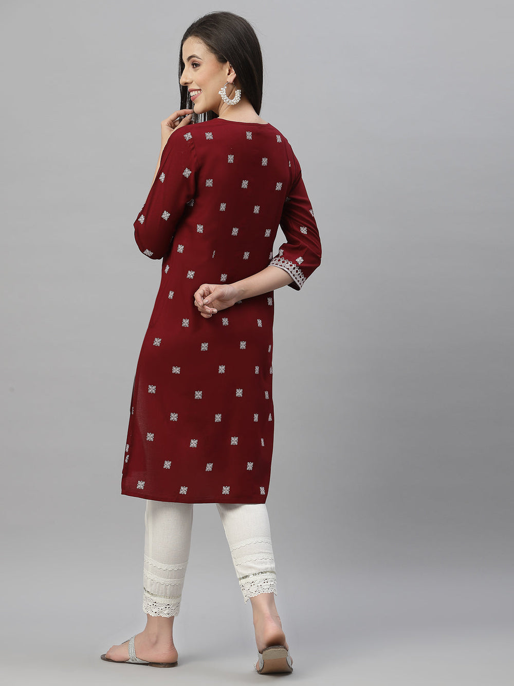 Juniper Maroon Rayon Festive Placement Print Straight Kurta For Women - Distacart