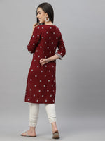 Thumbnail for Juniper Maroon Rayon Festive Placement Print Straight Kurta For Women - Distacart