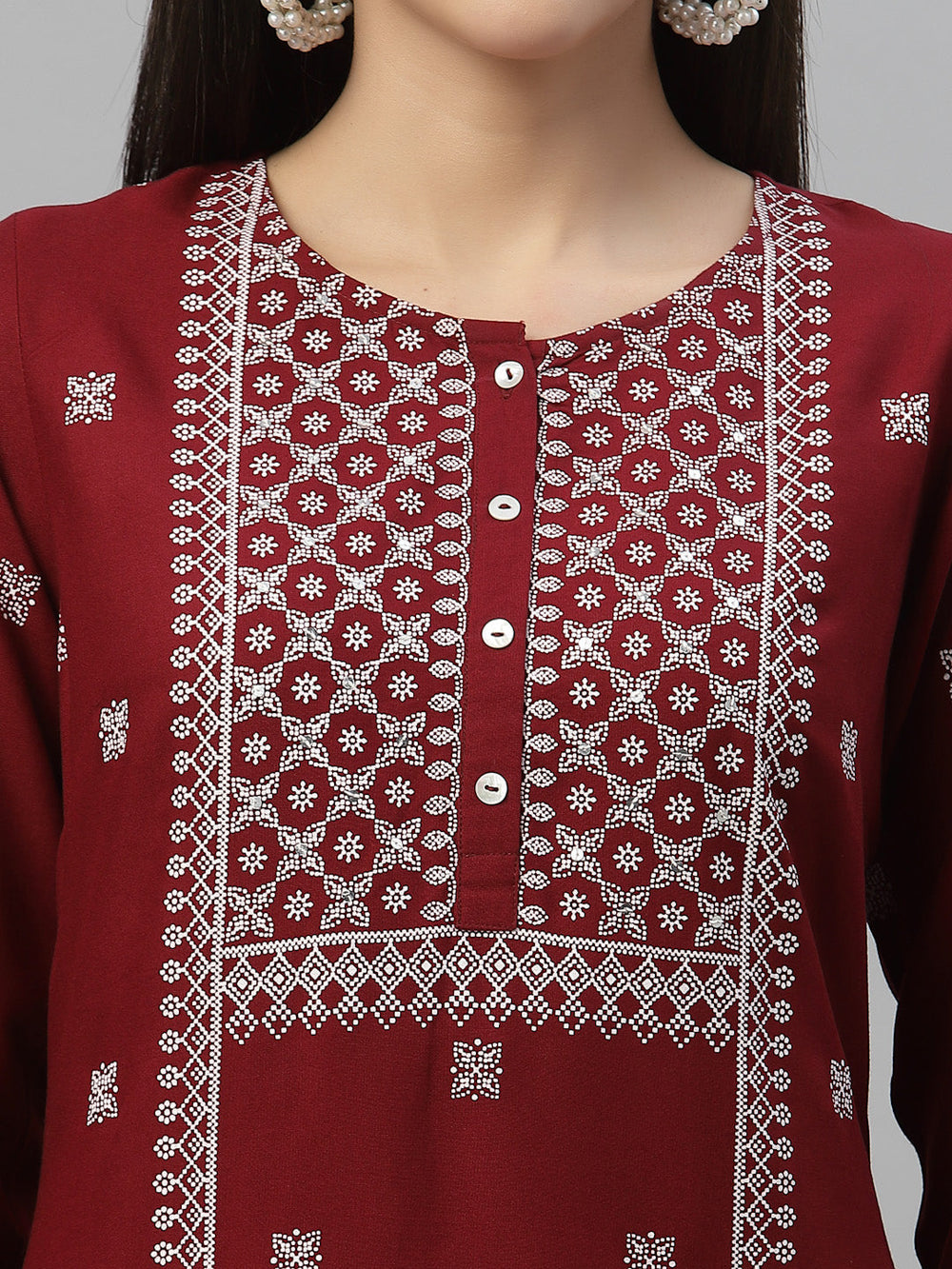 Juniper Maroon Rayon Festive Placement Print Straight Kurta For Women - Distacart