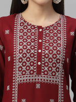 Thumbnail for Juniper Maroon Rayon Festive Placement Print Straight Kurta For Women - Distacart