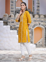 Thumbnail for Juniper Women's Mustard Rayon Placement Print Straight Kurta - Distacart