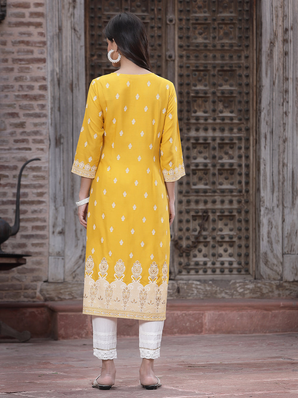 Juniper Women's Mustard Rayon Printed Straight Kurta - Distacart
