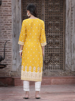 Thumbnail for Juniper Women's Mustard Rayon Printed Straight Kurta - Distacart