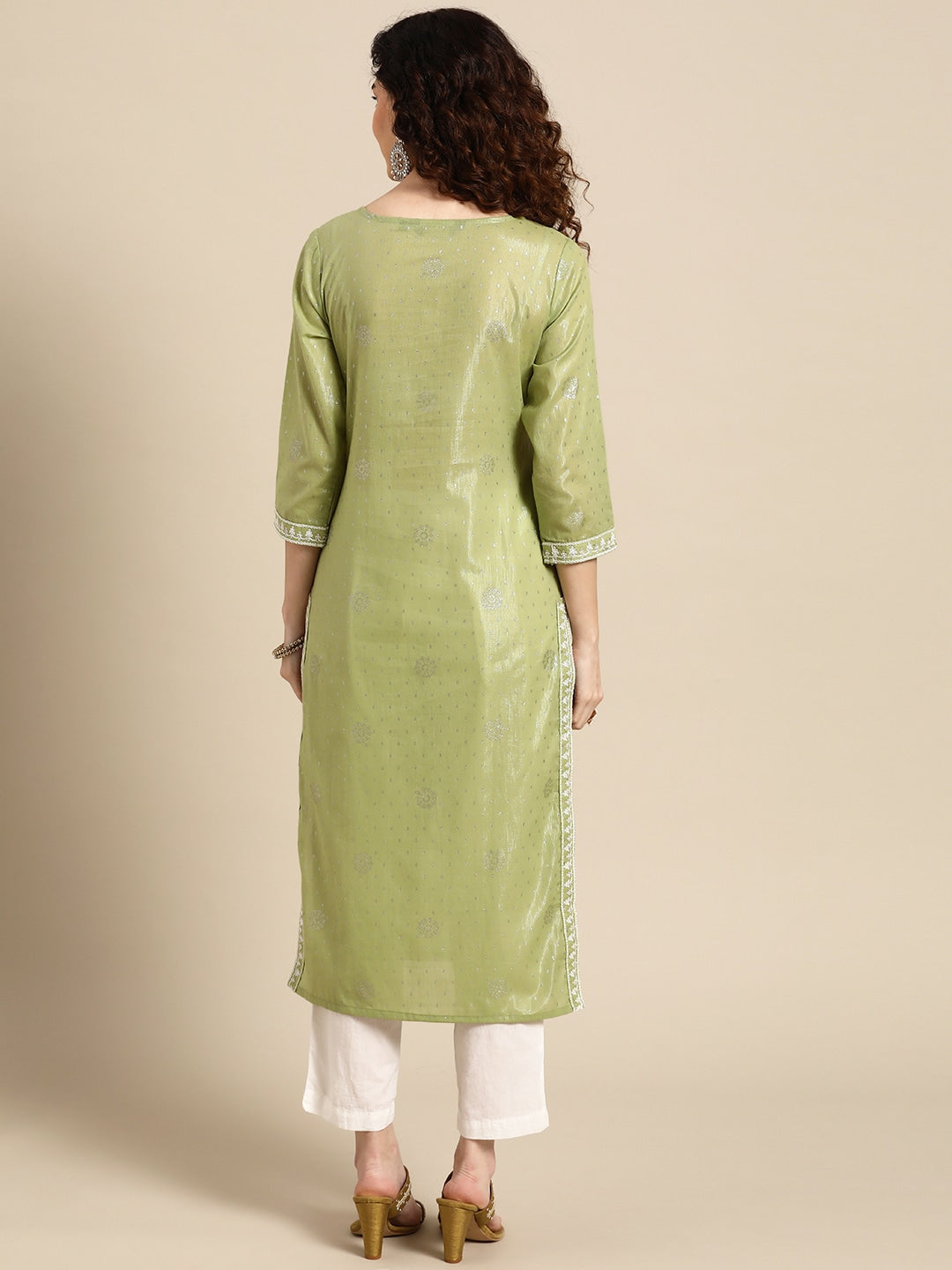 Sangria Women Olive Green Floral Yoke Design Thread Work Pastels Kurta - Distacart
