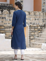 Thumbnail for Juniper Women's Royal Blue Cotton Embroidered Straight Kurta - Distacart