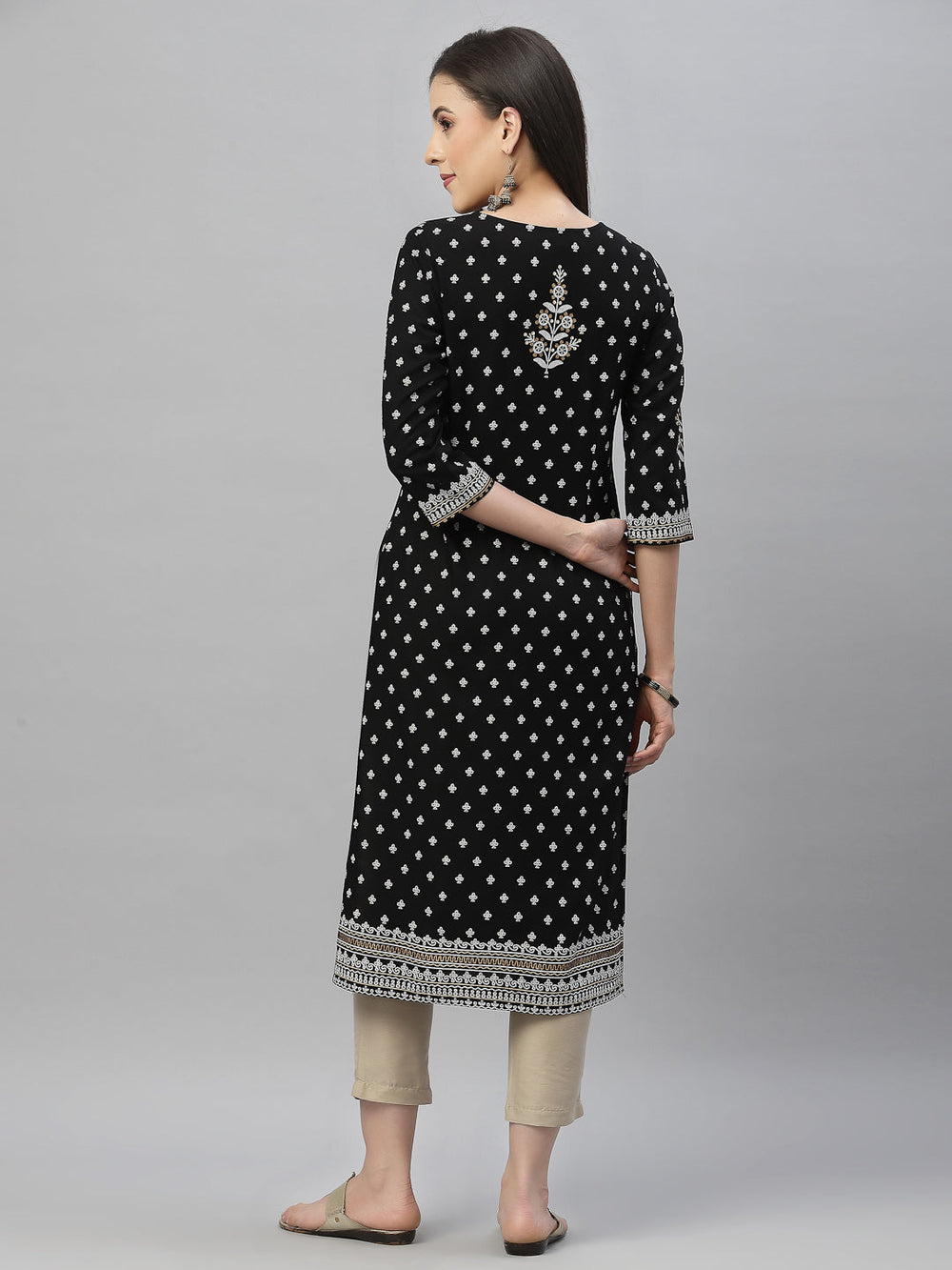 Juniper Black Rayon Festive Placement Print Straight Kurta For Women - Distacart