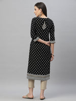 Thumbnail for Juniper Black Rayon Festive Placement Print Straight Kurta For Women - Distacart