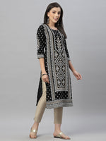 Thumbnail for Juniper Black Rayon Festive Placement Print Straight Kurta For Women - Distacart