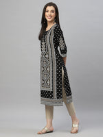 Thumbnail for Juniper Black Rayon Festive Placement Print Straight Kurta For Women - Distacart