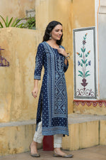 Thumbnail for Juniper Indigo Rayon Festive Placement Print Straight Kurta For Women - Distacart
