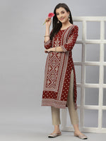 Thumbnail for Juniper Maroon Rayon Festive Placement Print Straight Kurta For Women - Distacart