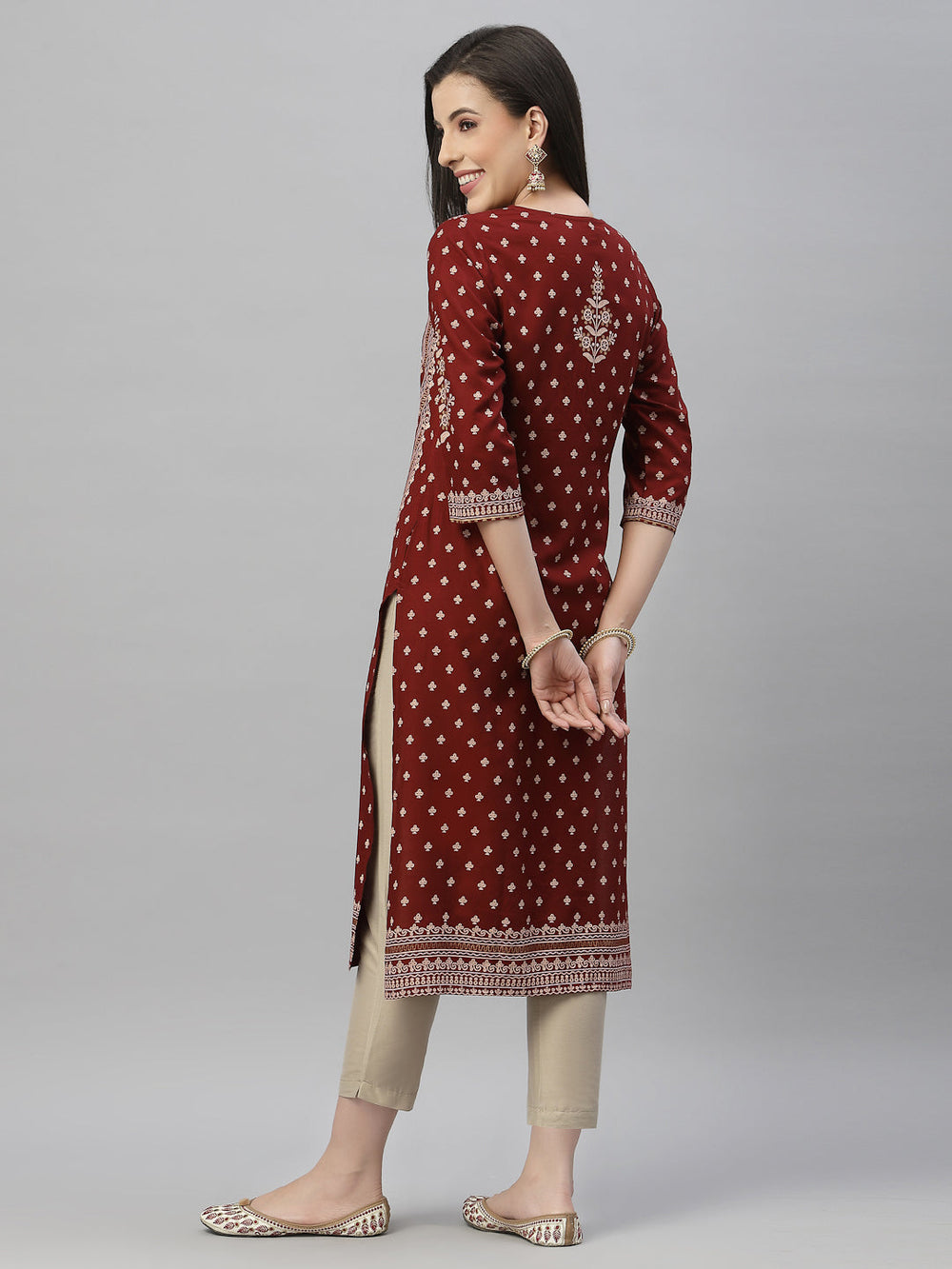Juniper Maroon Rayon Festive Placement Print Straight Kurta For Women - Distacart
