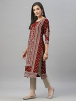 Thumbnail for Juniper Maroon Rayon Festive Placement Print Straight Kurta For Women - Distacart