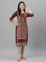 Thumbnail for Juniper Maroon Rayon Festive Placement Print Straight Kurta For Women - Distacart