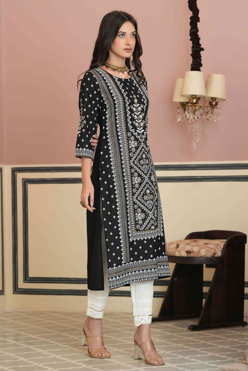 Juniper Women's Black Rayon Staple Straight Placement Print Kurta - Distacart