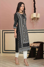 Thumbnail for Juniper Women's Black Rayon Staple Straight Placement Print Kurta - Distacart