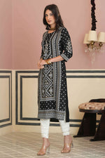 Thumbnail for Juniper Women's Black Rayon Staple Straight Placement Print Kurta - Distacart