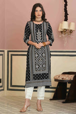 Thumbnail for Juniper Women's Black Rayon Staple Straight Placement Print Kurta - Distacart