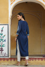 Thumbnail for Juniper Women's Indigo Rayon Staple Straight Placement Print Kurta - Distacart