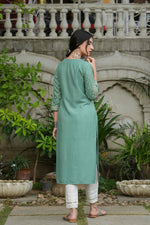 Thumbnail for Juniper Women's Sage Green Rayon Staple Straight Placement Print Kurta - Distacart