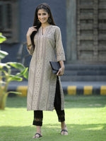 Thumbnail for Juniper Beige Rayon Festive Placement Print Straight Kurta For Women - Distacart