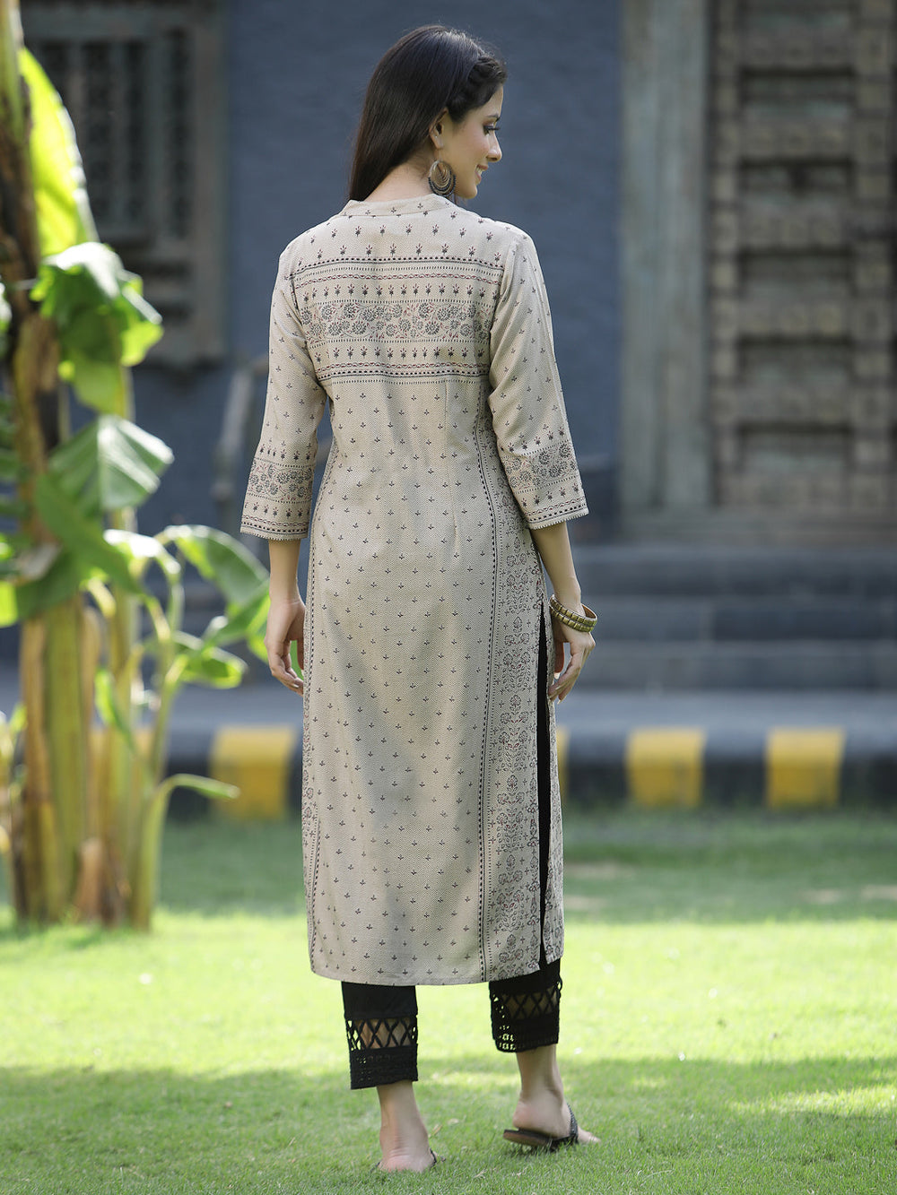 Juniper Beige Rayon Festive Placement Print Straight Kurta For Women - Distacart