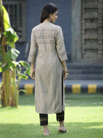 Thumbnail for Juniper Beige Rayon Festive Placement Print Straight Kurta For Women - Distacart