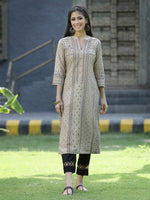 Thumbnail for Juniper Beige Rayon Festive Placement Print Straight Kurta For Women - Distacart