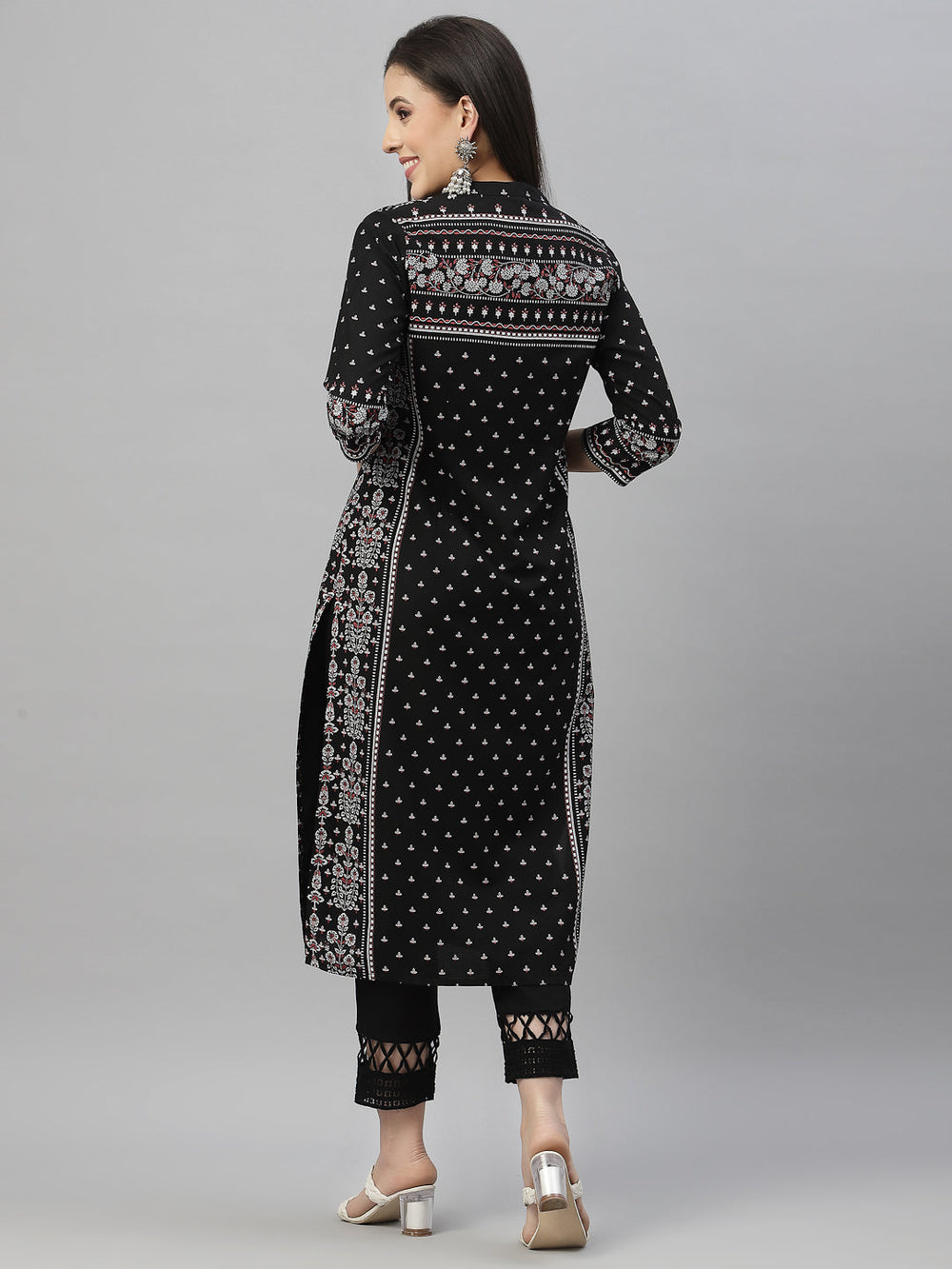 Juniper Black Rayon Festive Placement Print Straight Kurta For Women - Distacart