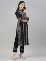 Thumbnail for Juniper Black Rayon Festive Placement Print Straight Kurta For Women - Distacart