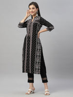 Thumbnail for Juniper Black Rayon Festive Placement Print Straight Kurta For Women - Distacart