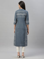 Thumbnail for Juniper Blue Rayon Festive Placement Print Straight Kurta For Women - Distacart