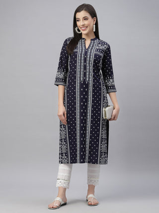 Juniper Indigo Rayon Festive Placement Print Straight Kurta For Women - Distacart