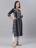 Thumbnail for Juniper Indigo Rayon Festive Placement Print Straight Kurta For Women - Distacart