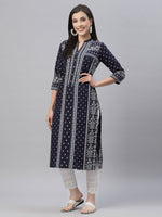 Thumbnail for Juniper Indigo Rayon Festive Placement Print Straight Kurta For Women - Distacart