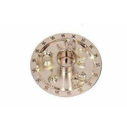 Silver Plated OM Pooja Thali 1 Set 8 Pcs - Distacart