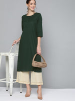 Thumbnail for HERE&NOW Women Green Pure Cotton Solid Kurta - Distacart