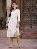 Thumbnail for Juniper Women's Off - White Rayon Printed Straight Kurta - Distacart