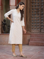 Thumbnail for Juniper Women's Off - White Rayon Printed Straight Kurta - Distacart